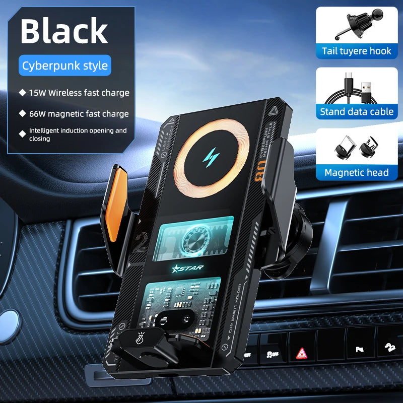 Car Smart Sensing Automatic Clamping Mounts for Samsung Iphone Xiaomi Phone Holder Wireless Charger Mounts 15W/66W Fast Charging