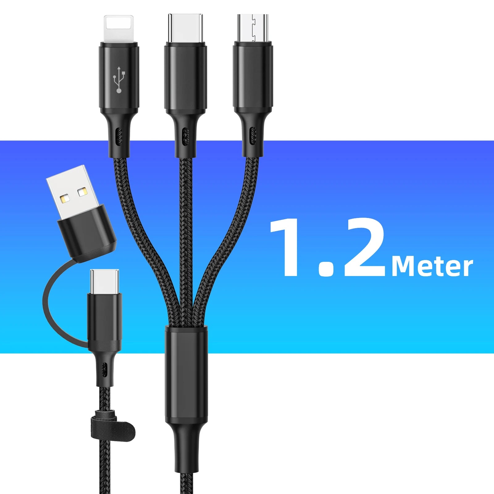 3 in 1 Fast Charging Cord for Micro USB Type C Charger Cable 1.2M Multi Usb Port Multiple Usb Charging Cord