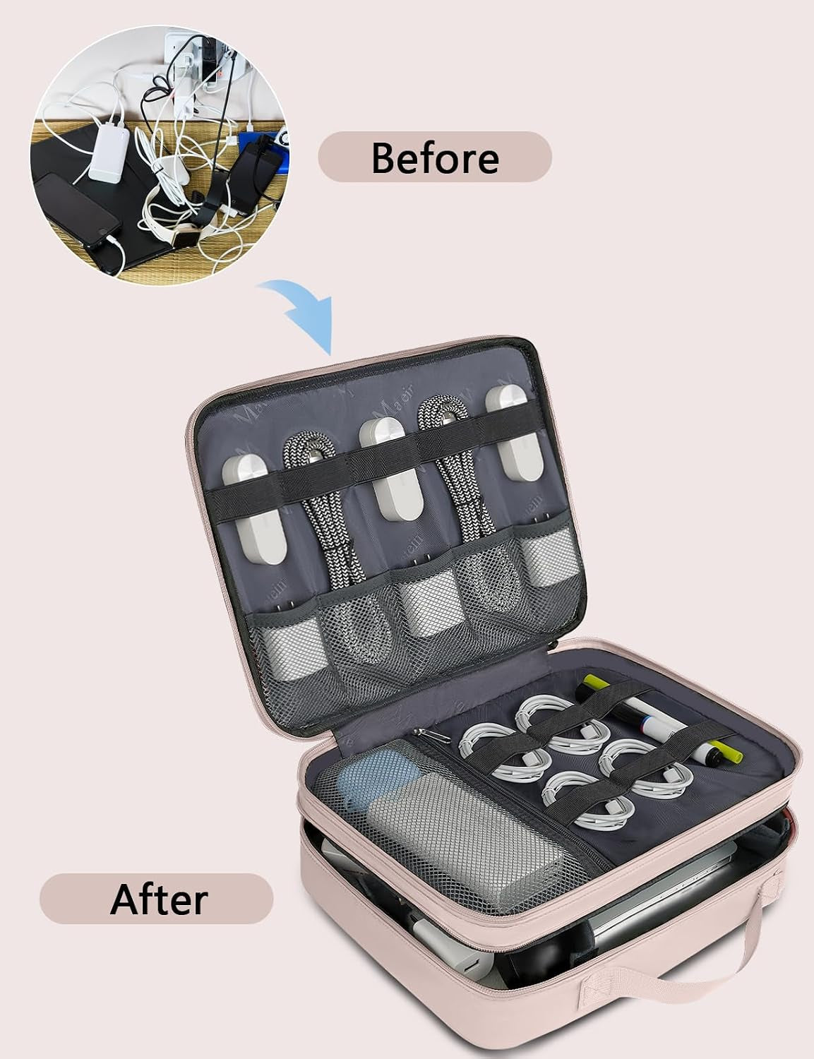 Charger Organizer Travel Case for Women - Storage Case for Cables, Chargers & Tech Accessories