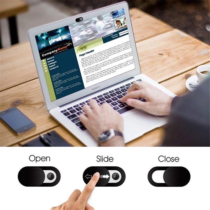 Sliding webcam cover open and closed positions