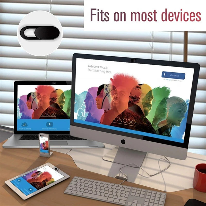 Webcam privacy cover applied to phone camera