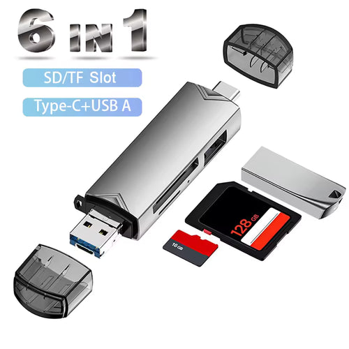 6-in-1 High-Speed Multi-Card Reader USB 3.0 USB-C OTG Adapter