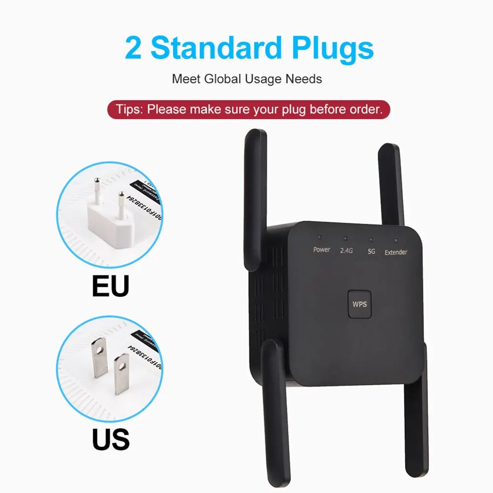 AC1200 Dual - Band  Wifi Extender - 2.4G/5Ghz Signal Booster 
