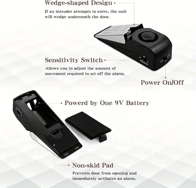 120 dB Portable Door Stop Alarm for Home, Hotel & Travel