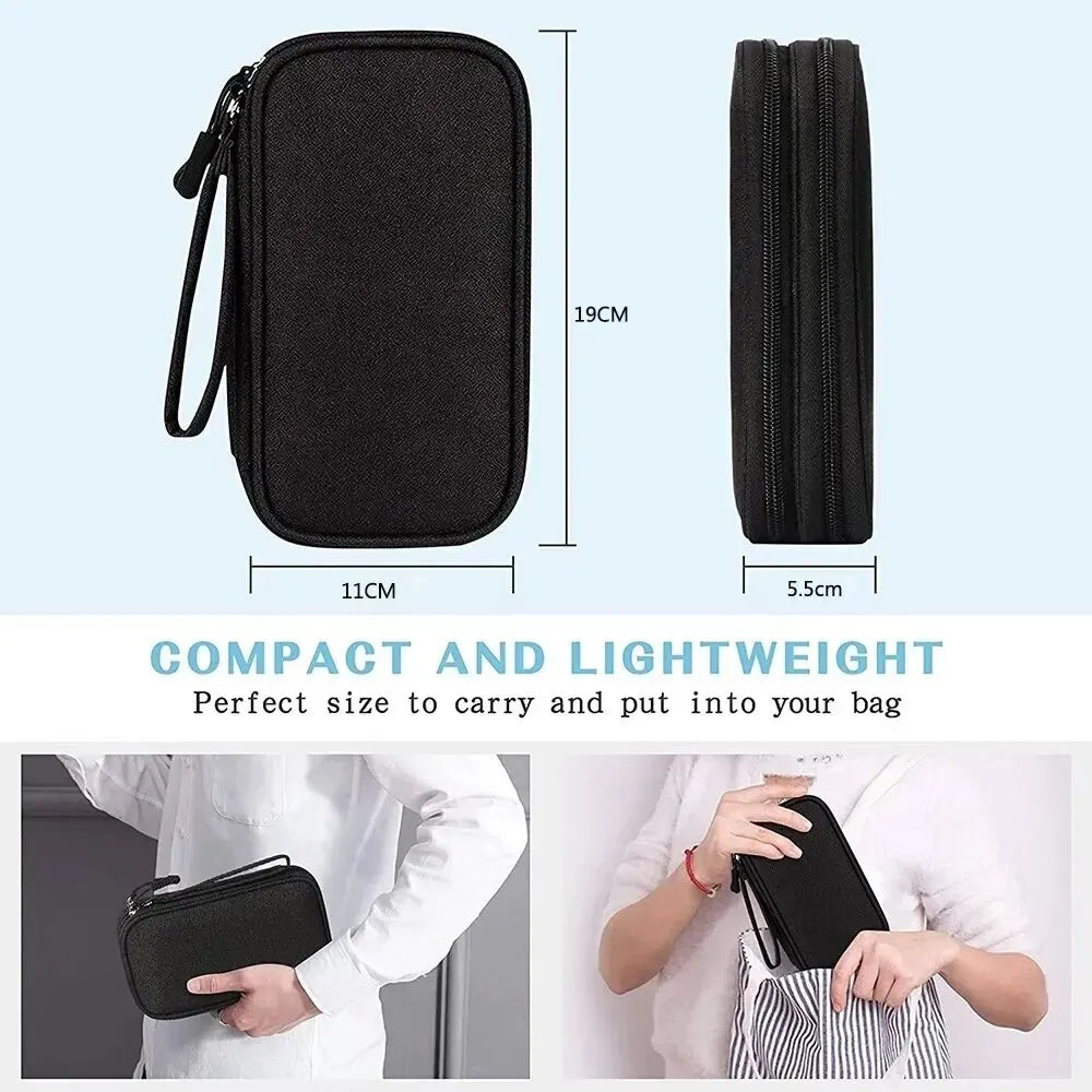 Black double-layer travel cable organizer case