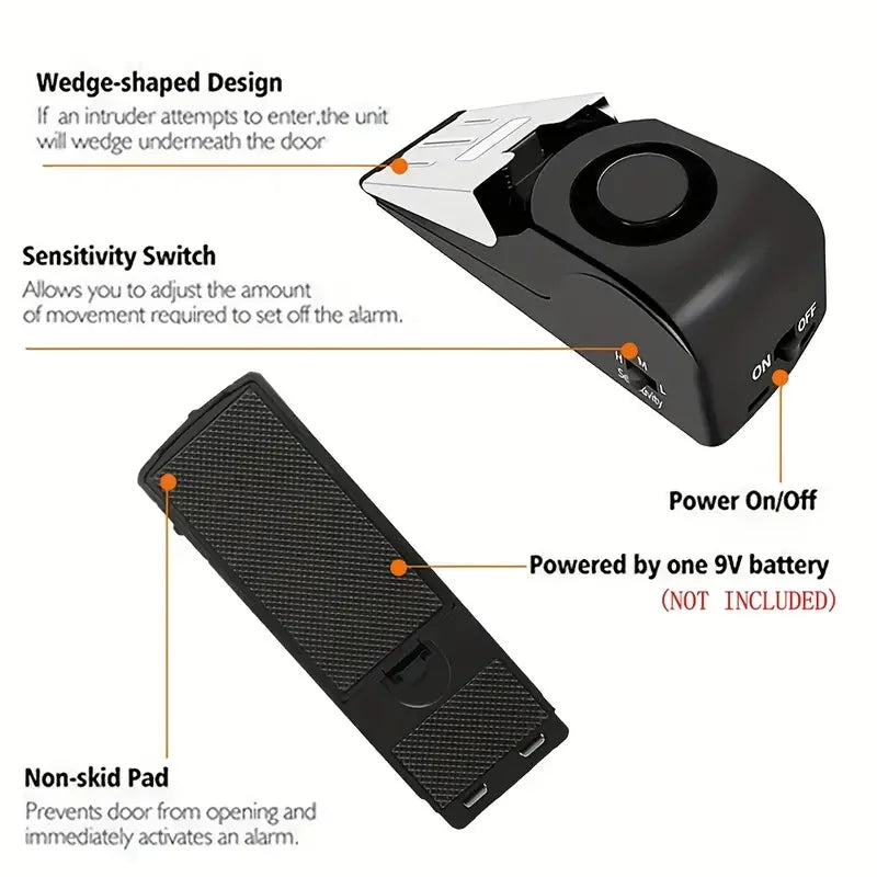120 dB Portable Door Stop Alarm for Home, Hotel & Travel