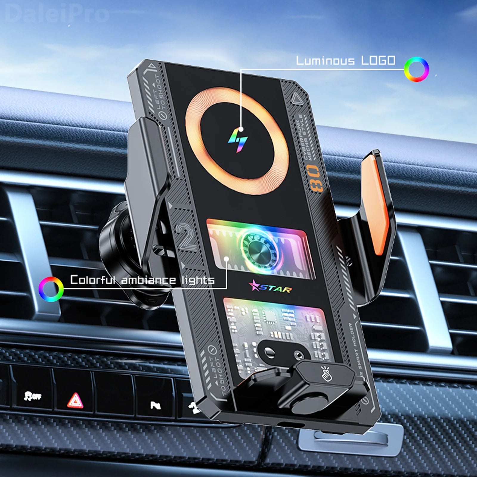 Car Smart Sensing Automatic Clamping Mounts for Samsung Iphone Xiaomi Phone Holder Wireless Charger Mounts 15W/66W Fast Charging
