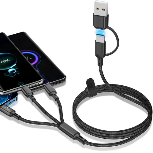 3 in 1 Fast Charging Cord for Micro USB Type C Charger Cable 1.2M Multi Usb Port Multiple Usb Charging Cord