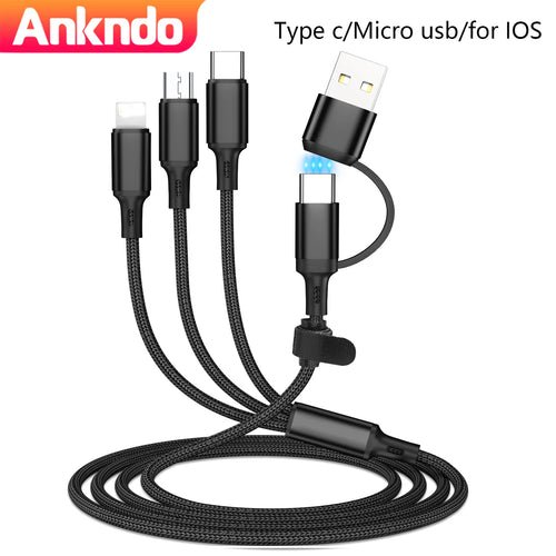 3 in 1 Fast Charging Cord for Micro USB Type C Charger Cable 1.2M Multi Usb Port Multiple Usb Charging Cord